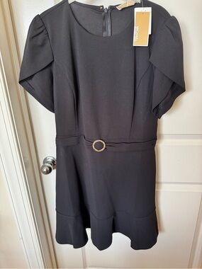 Michael Kors Black Short Flutter-Sleeve Belted Mini Dress